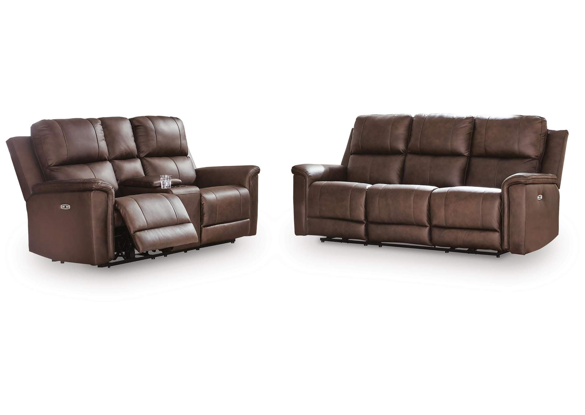 Beryton Leather Dual Power Reclining Sofa and Loveseat Set