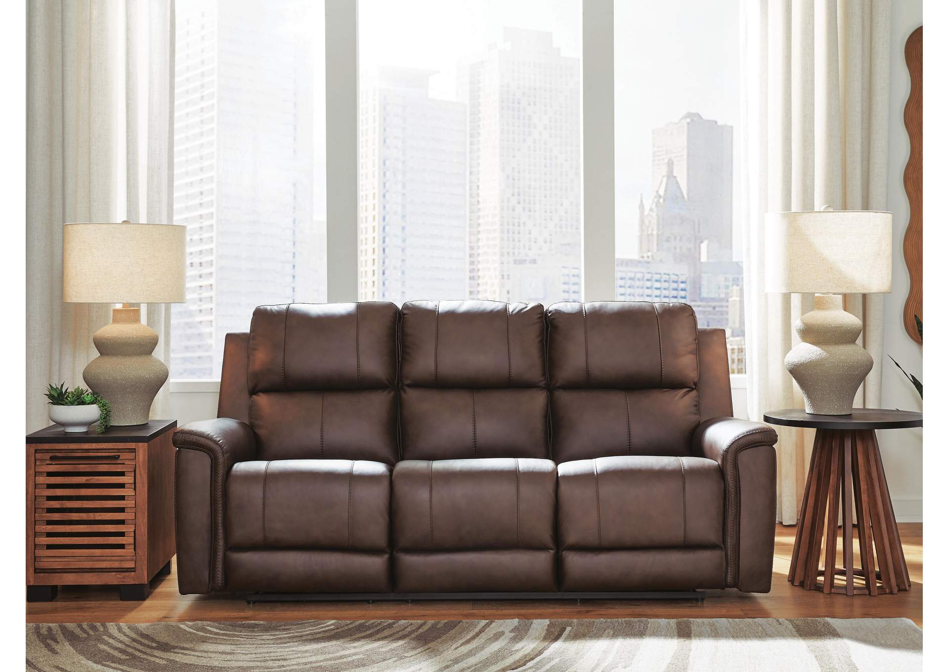 Beryton Leather Dual Power Reclining Sofa and Loveseat Set