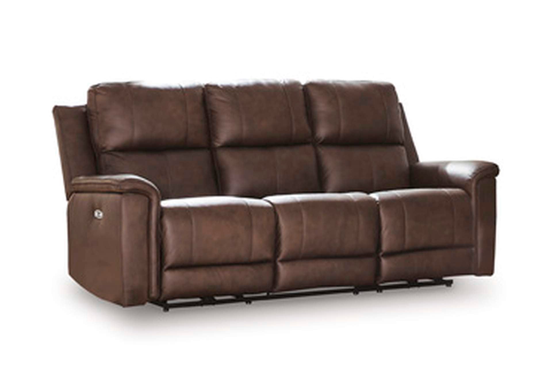 Beryton Leather Dual Power Reclining Sofa and Loveseat Set angled view