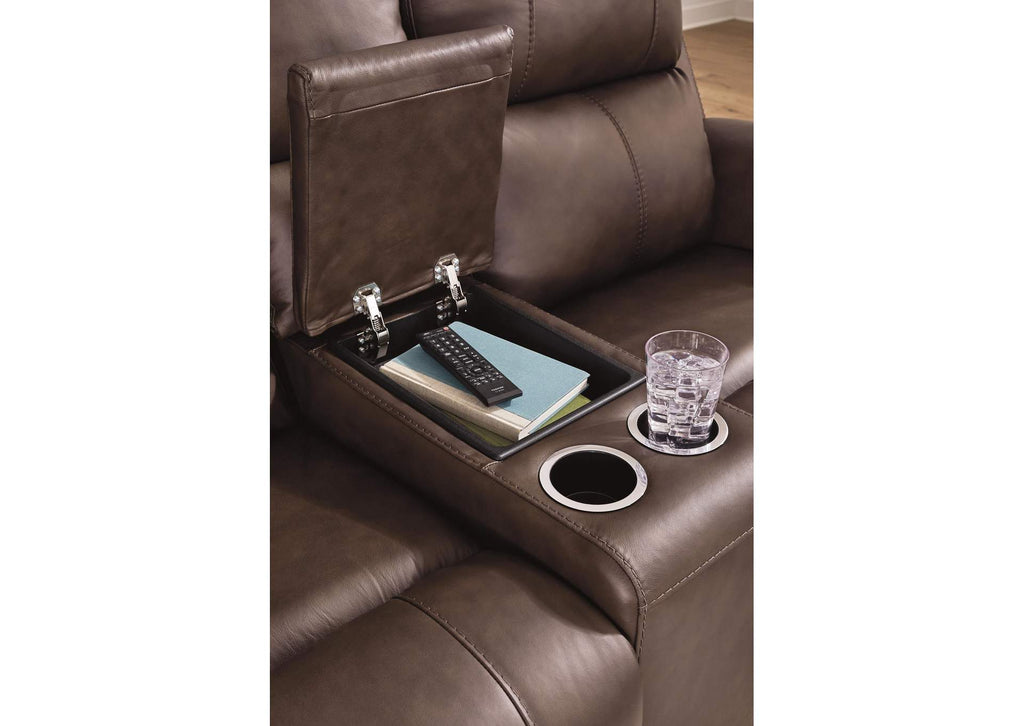 Beryton Leather Dual Power Reclining Sofa and Loveseat Set detail