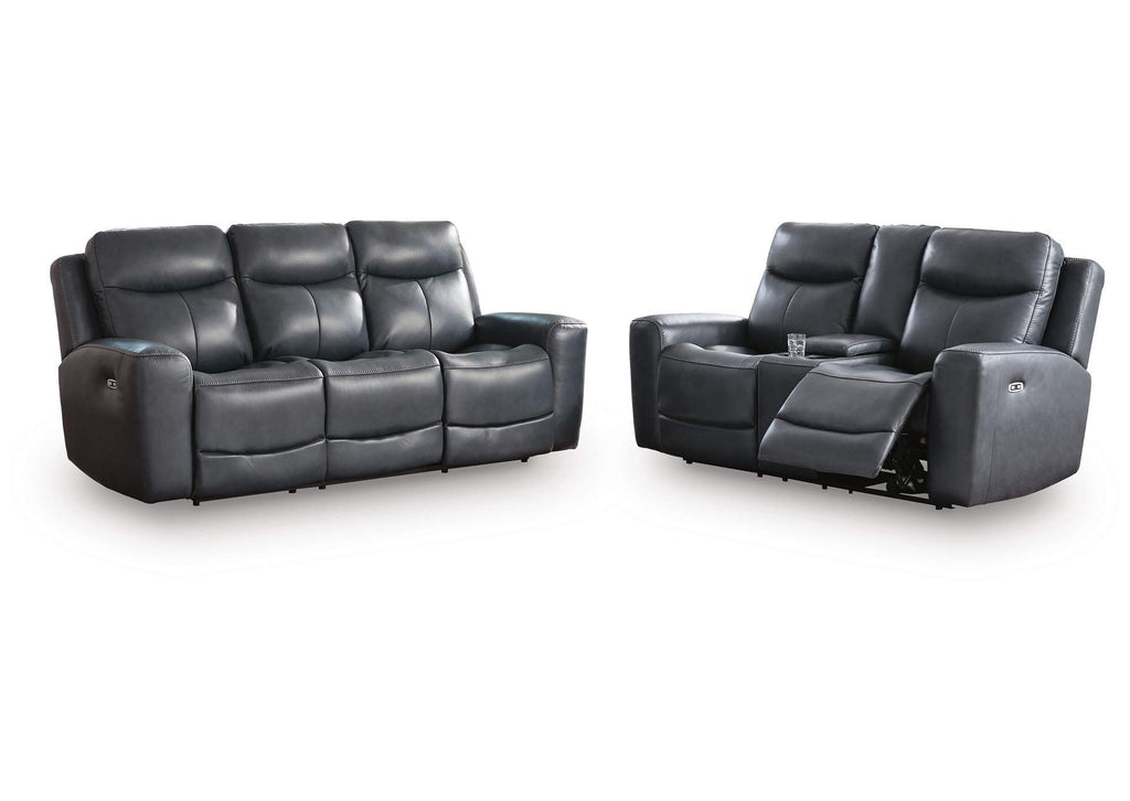 Momentum Moves Dual Power Reclining Leather Sofa and Loveseat Set