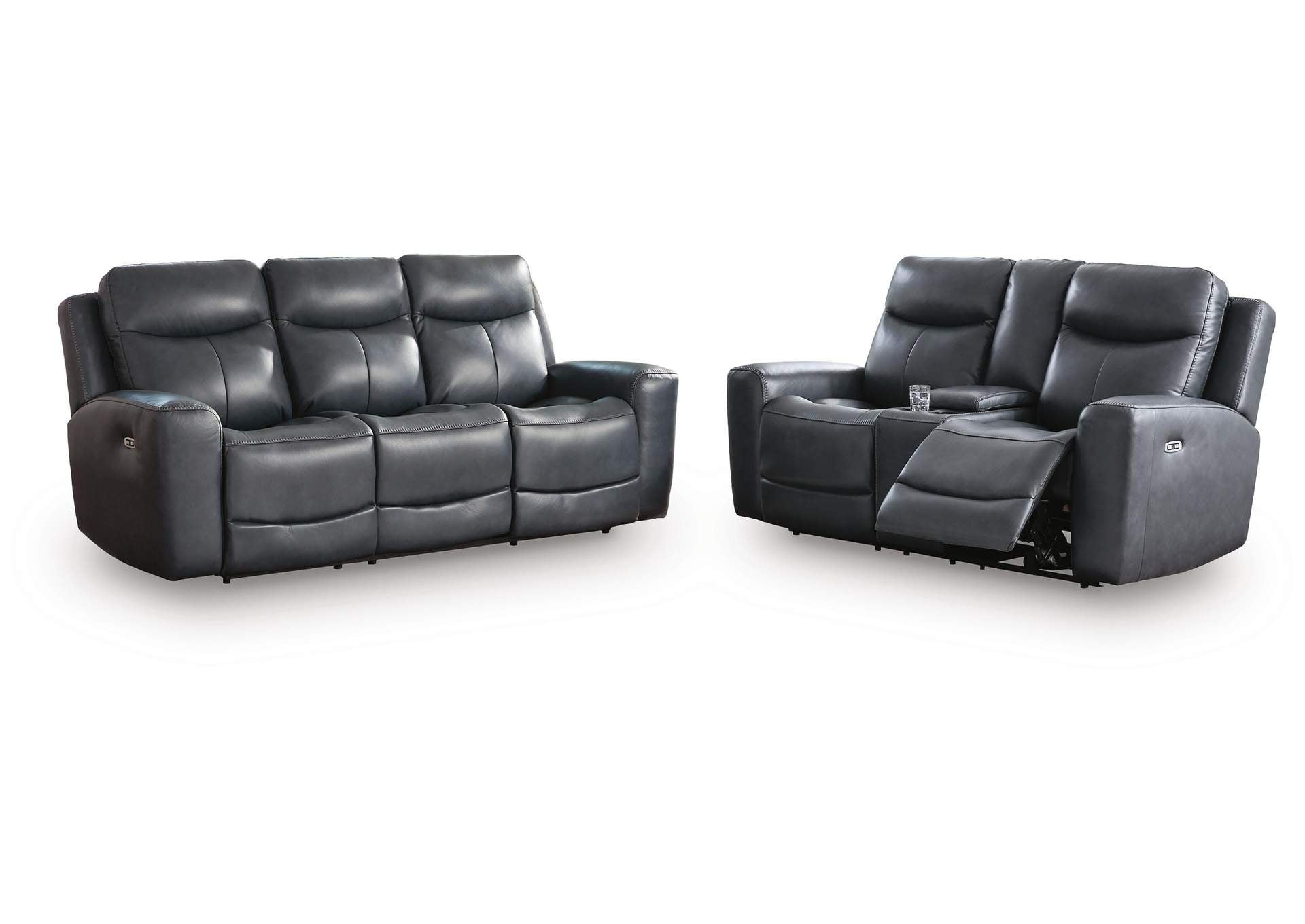 Momentum Moves Dual Power Reclining Leather Sofa and Loveseat Set
