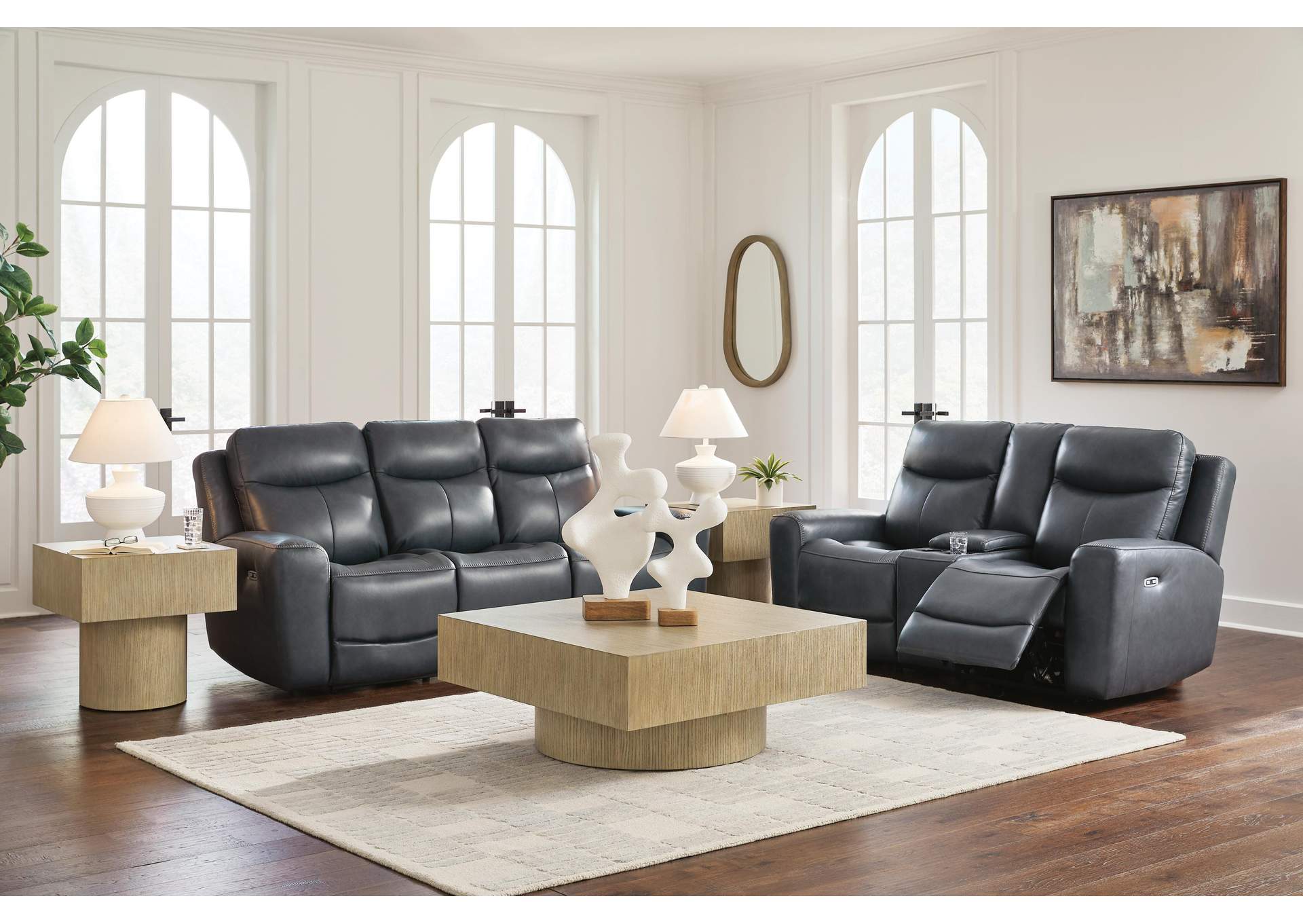 Momentum Moves Dual Power Reclining Leather Sofa and Loveseat Set