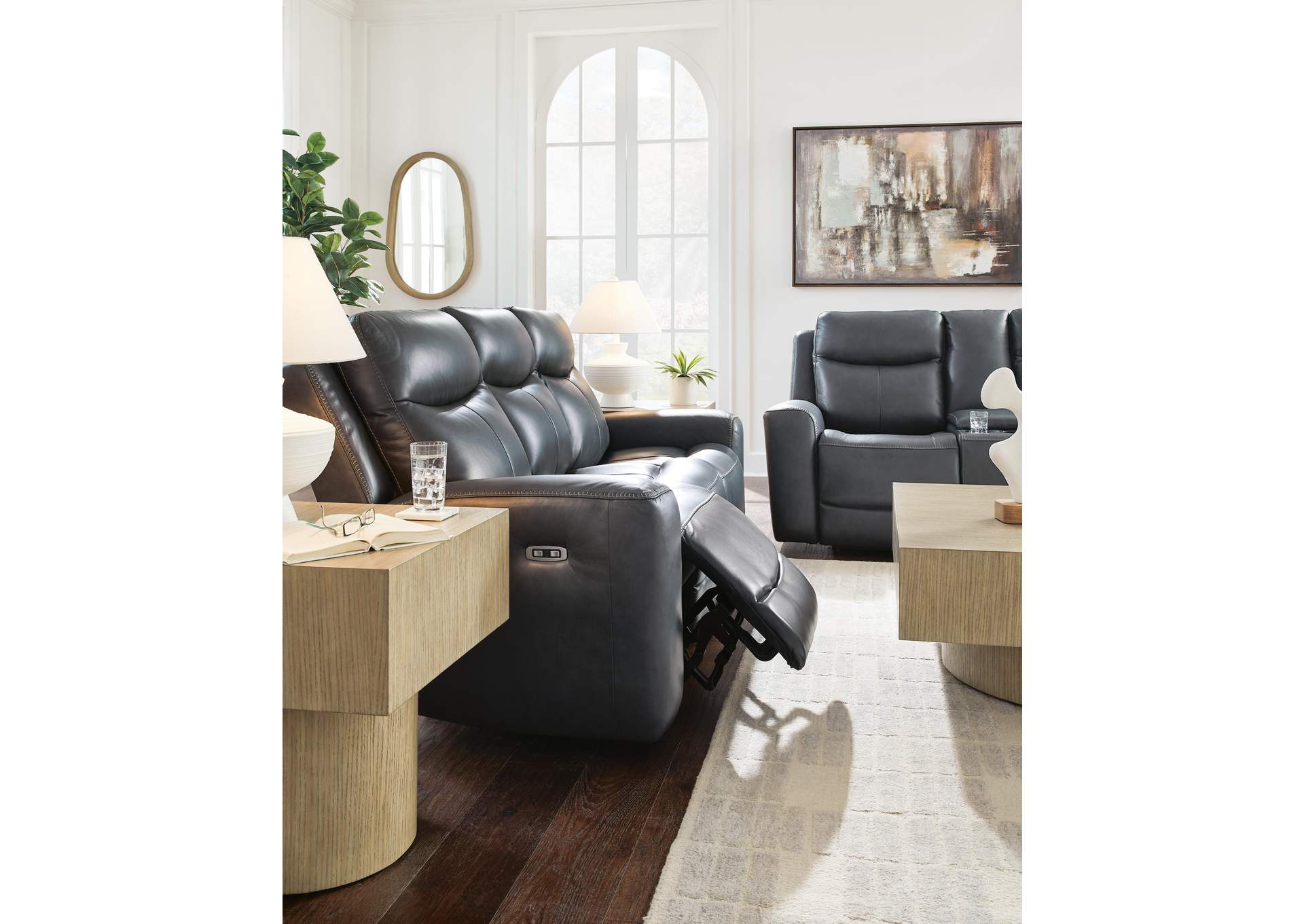 Momentum Moves Dual Power Reclining Leather Sofa and Loveseat Set