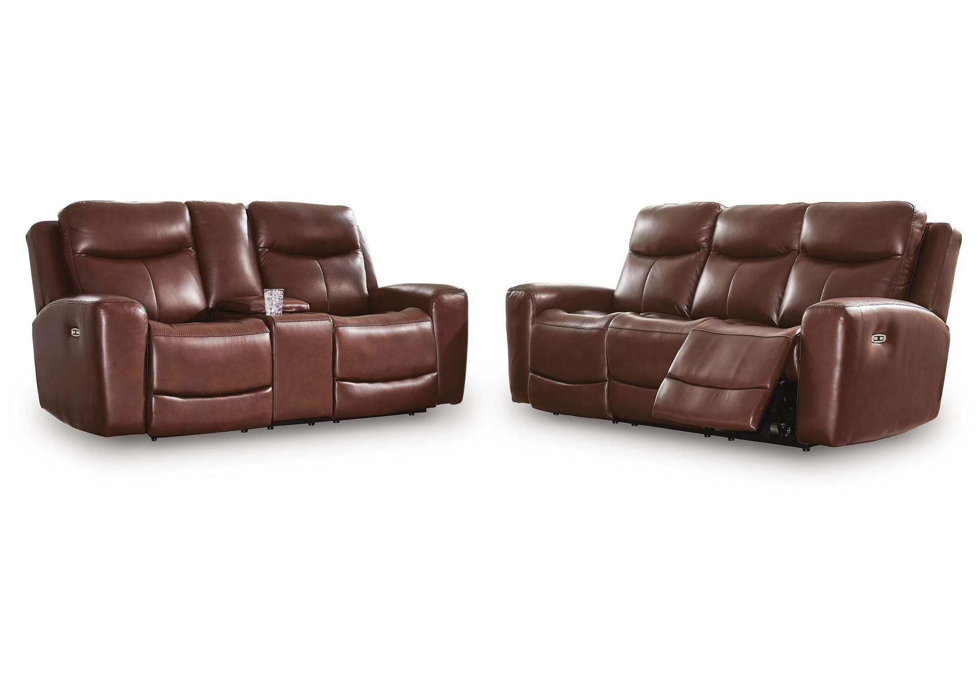 Momentum Moves Dual Power Reclining Leather Sofa and Loveseat Set