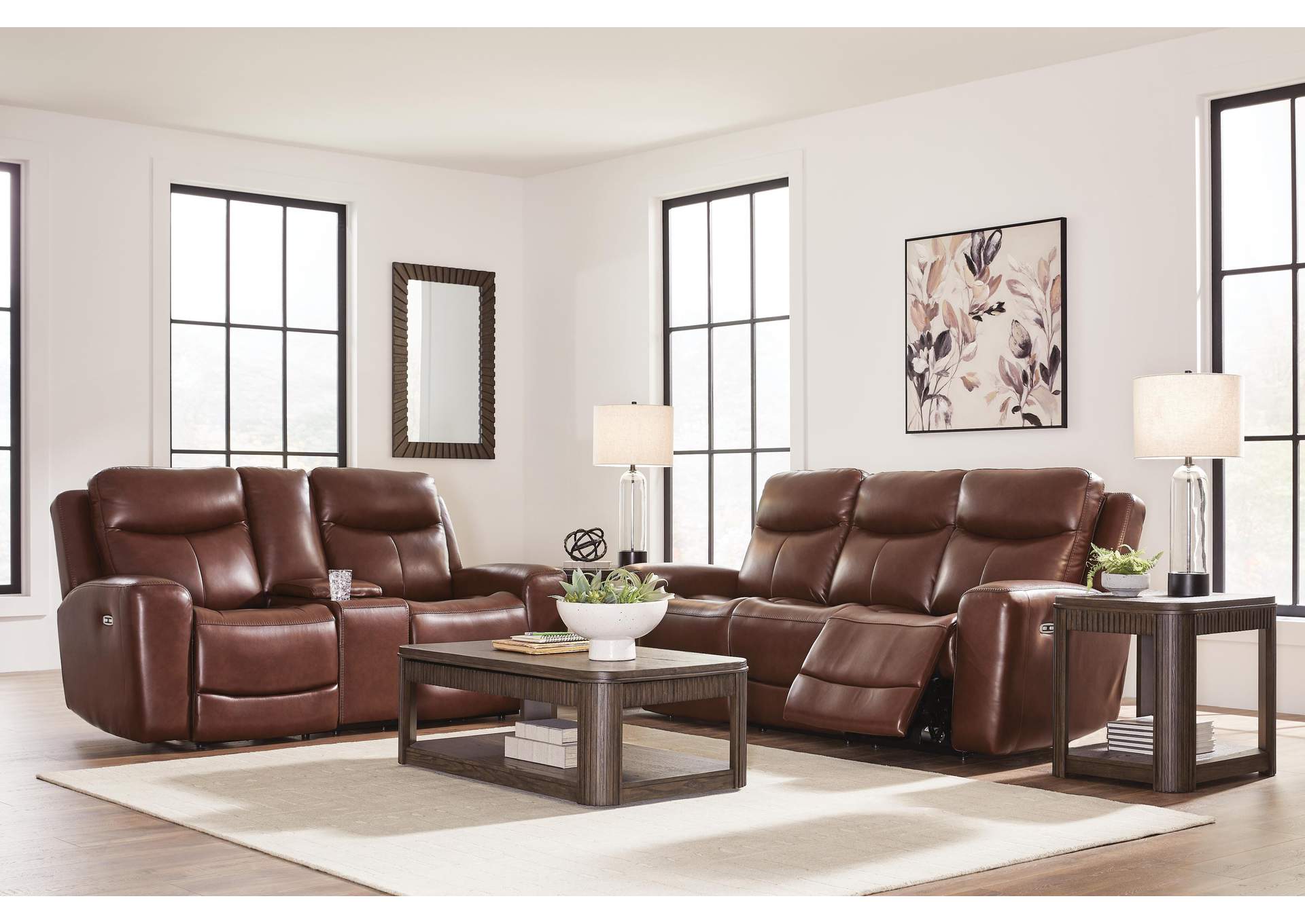 Momentum Moves Dual Power Reclining Leather Sofa and Loveseat Set