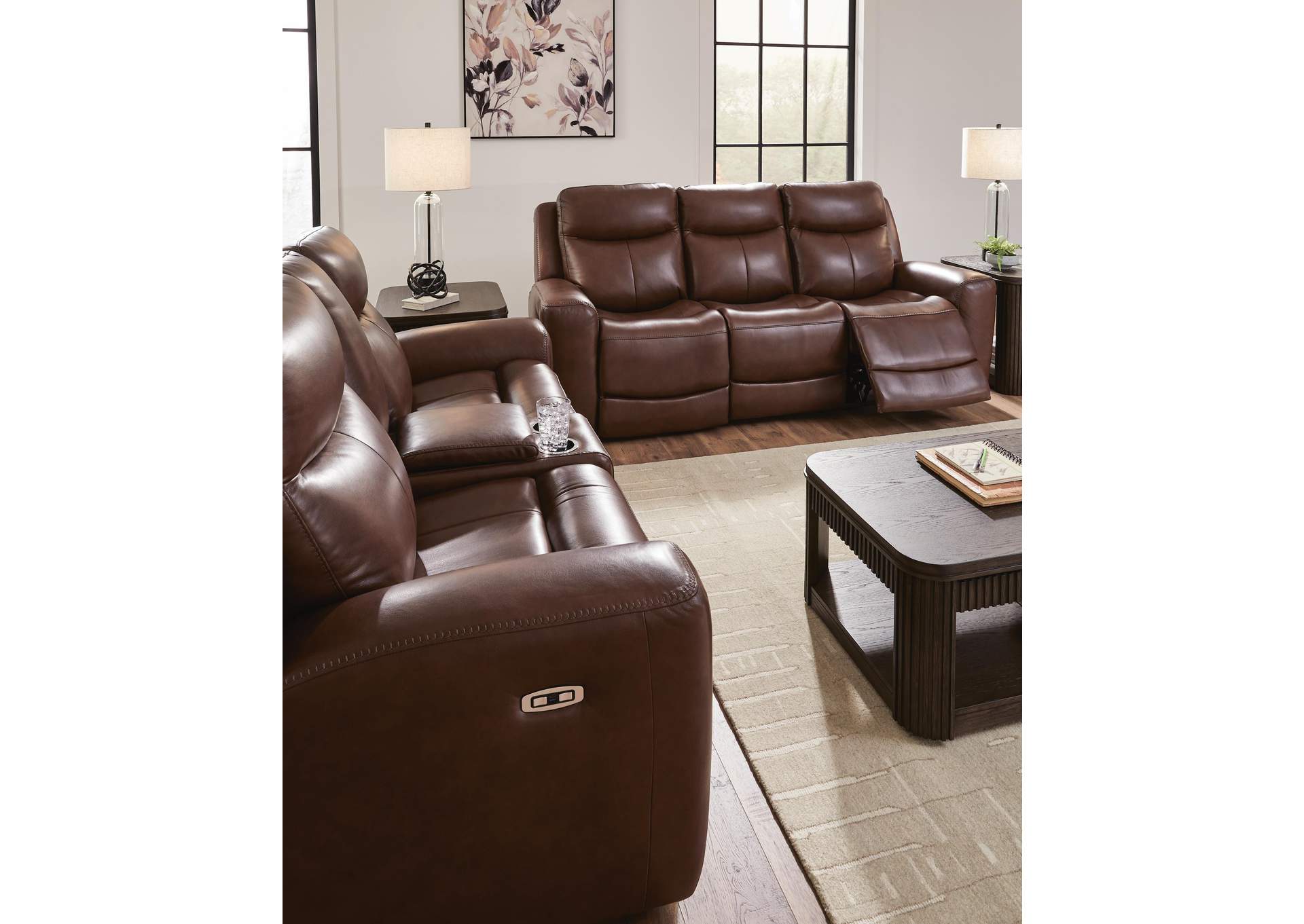 Momentum Moves Dual Power Reclining Leather Sofa and Loveseat Set