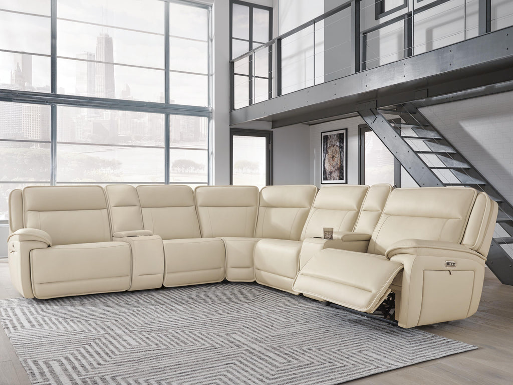 Double Deal sectional, 7-Piece Reclining Sectional with 2 Consoles · 136.75 × 136.25 × 42.5 in, view 2