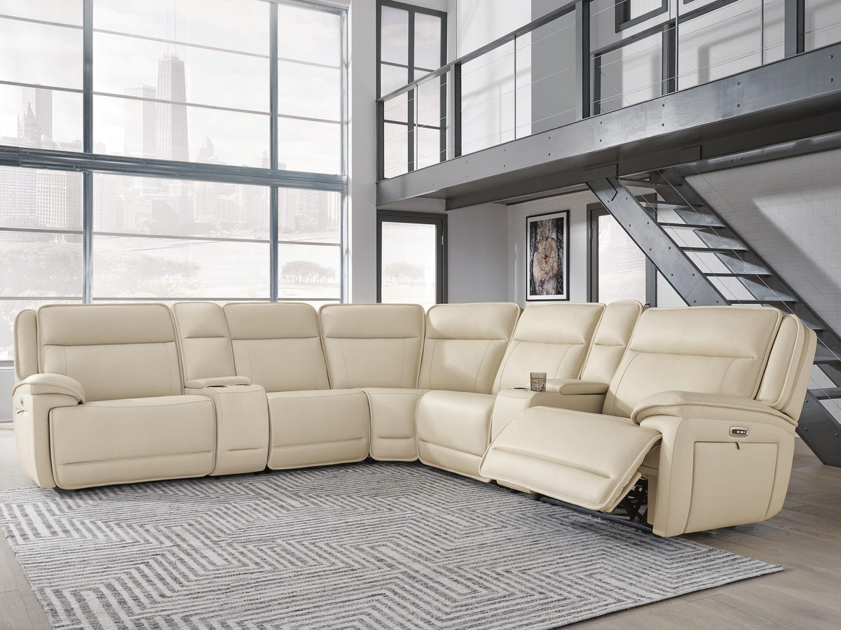 Double Deal sectional, 7-Piece Reclining Sectional with 2 Consoles · 136.75 × 136.25 × 42.5 in, view 2