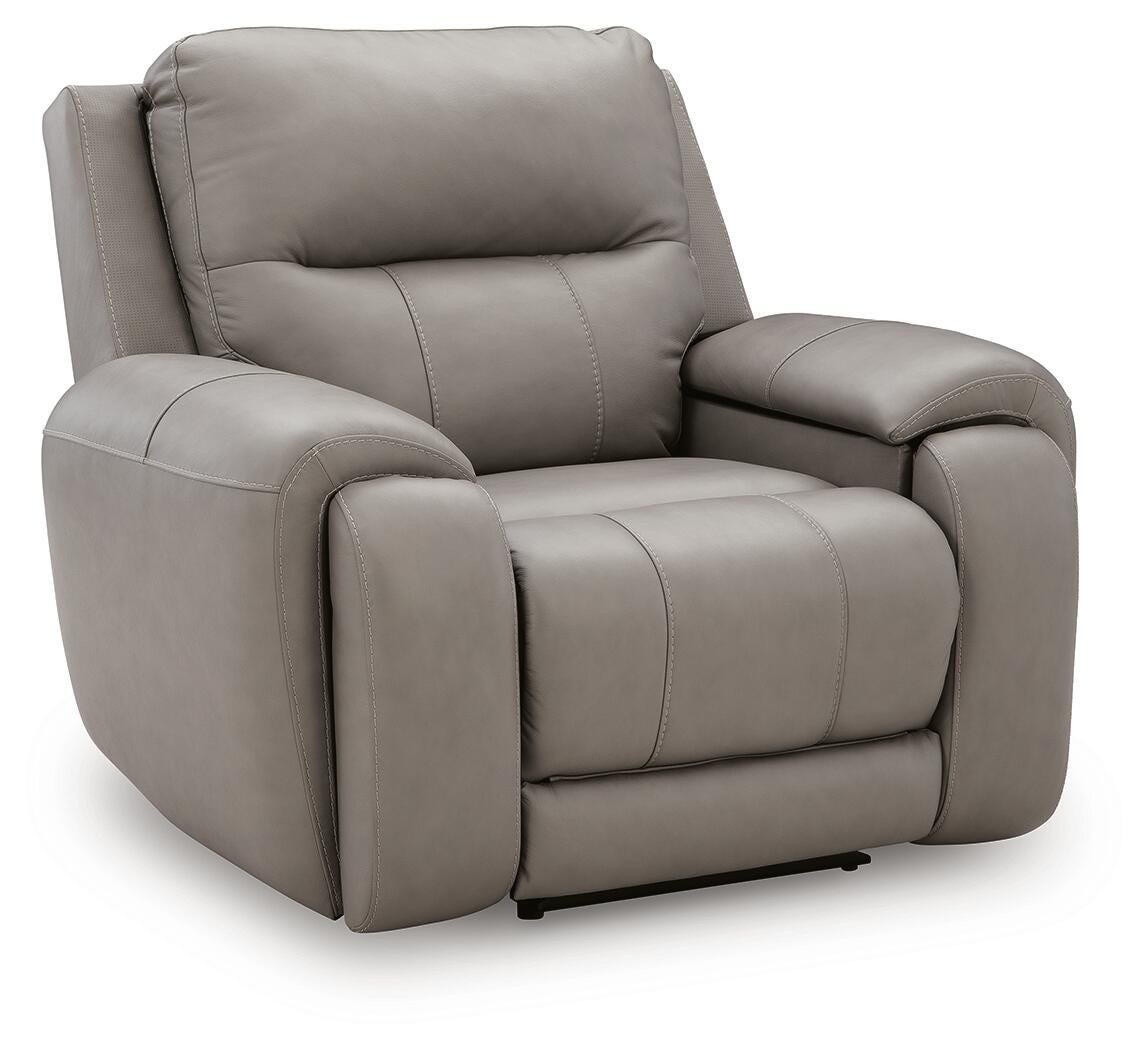 Real Moments Power Recliner with Audio Seating in Ash, closed view
