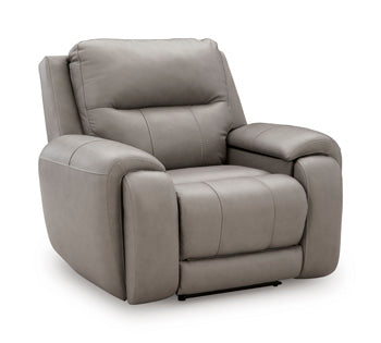 Real Moments Power Recliner with Audio Seating in Ash, closed view
