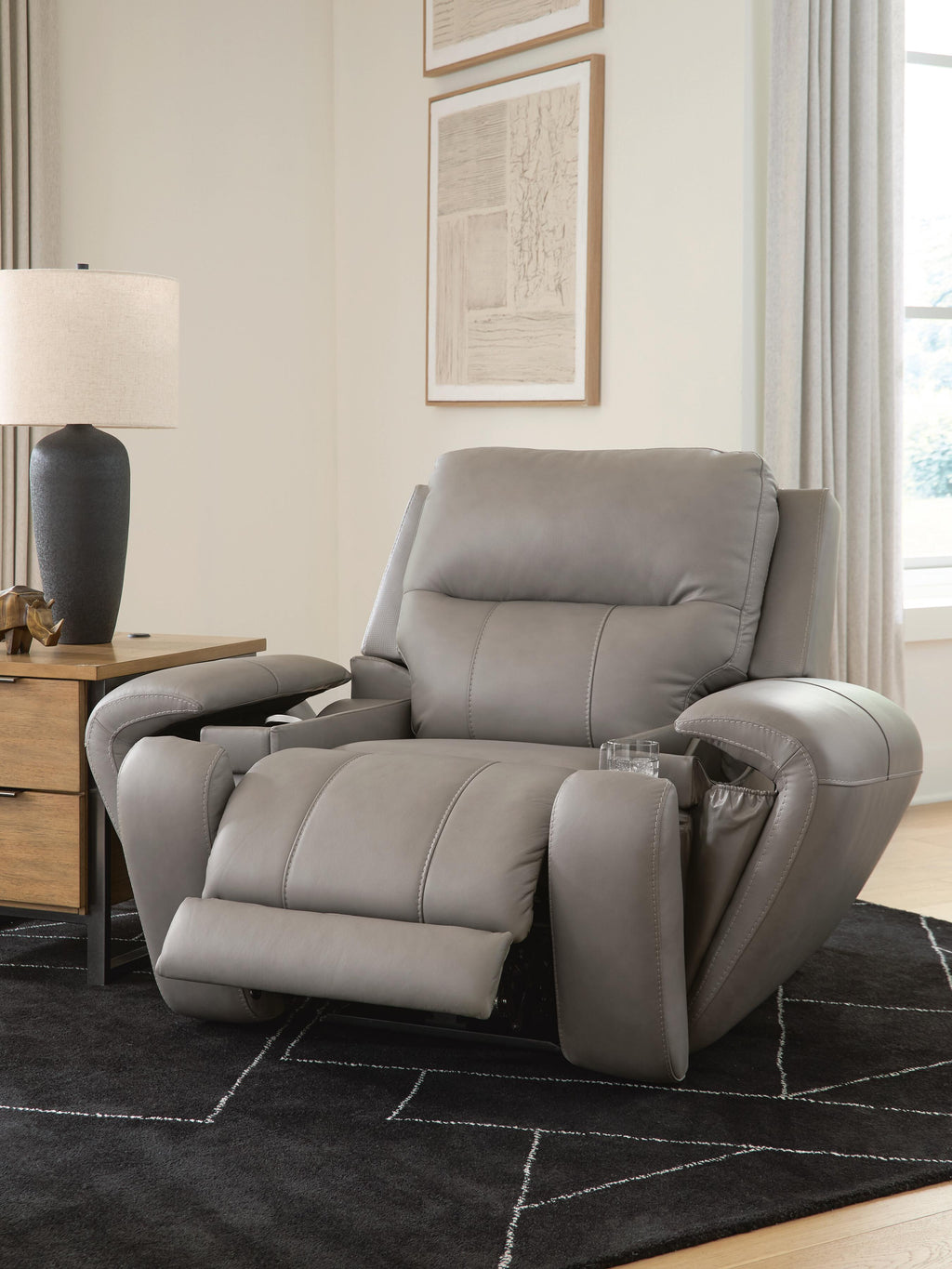 Real Moments Power Recliner with Audio Seating in Ash, lifestyle view