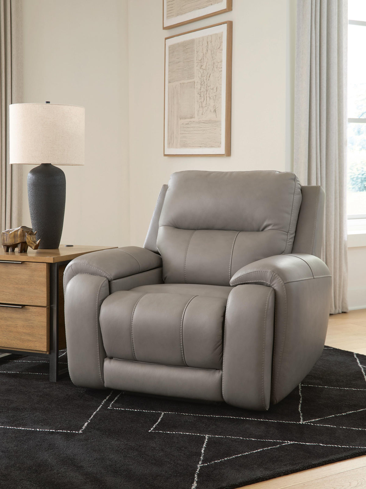 Real Moments Power Recliner with Audio Seating in Ash, closed view