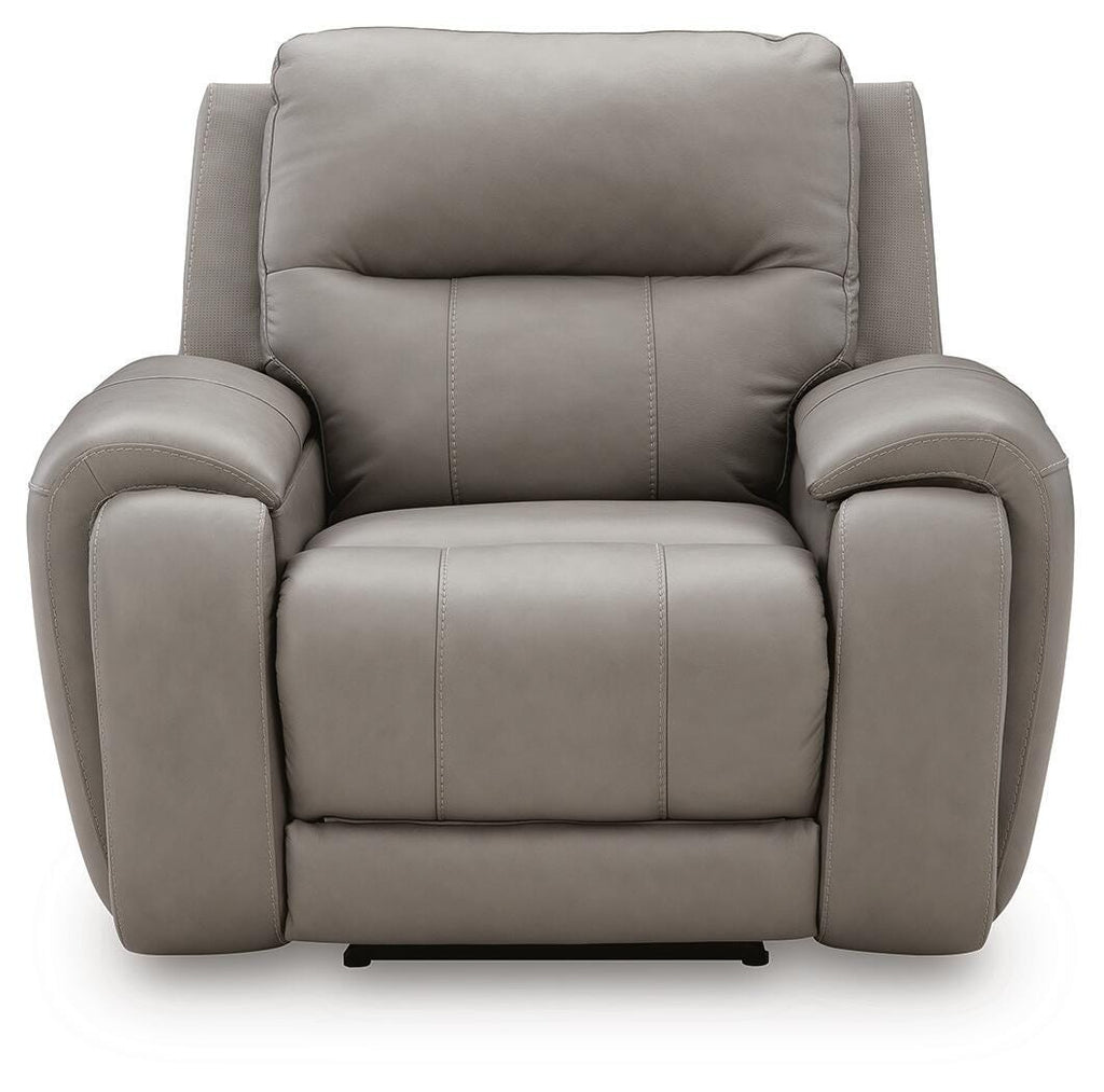 Real Moments Power Recliner with Audio Seating in Ash, front view