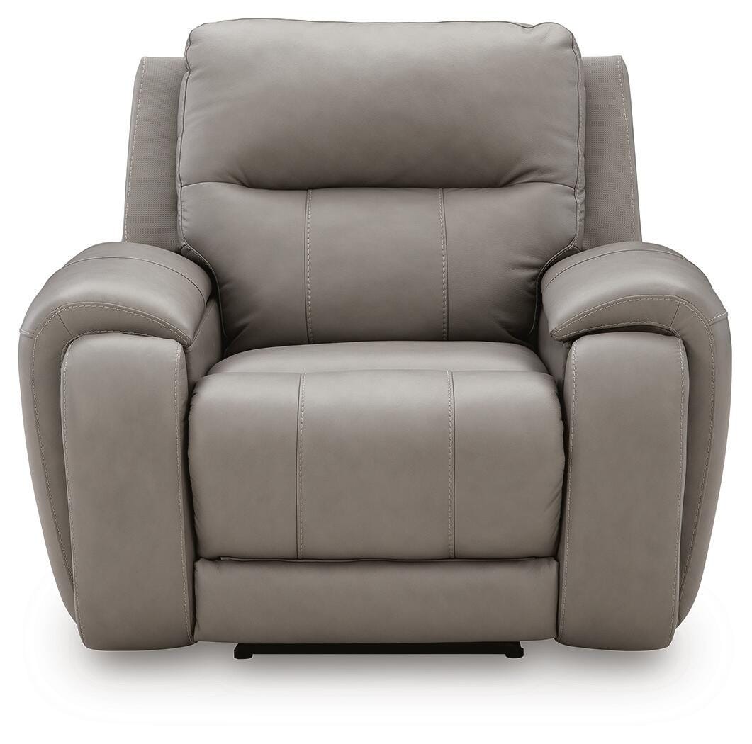 Real Moments Power Recliner with Audio Seating in Ash, front view
