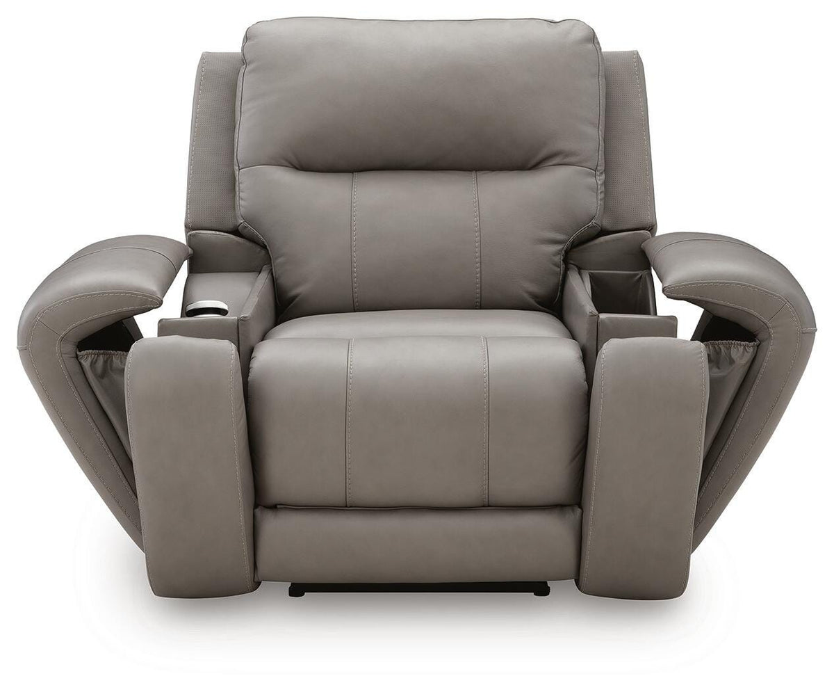 Real Moments Power Recliner with Audio Seating in Ash, front view