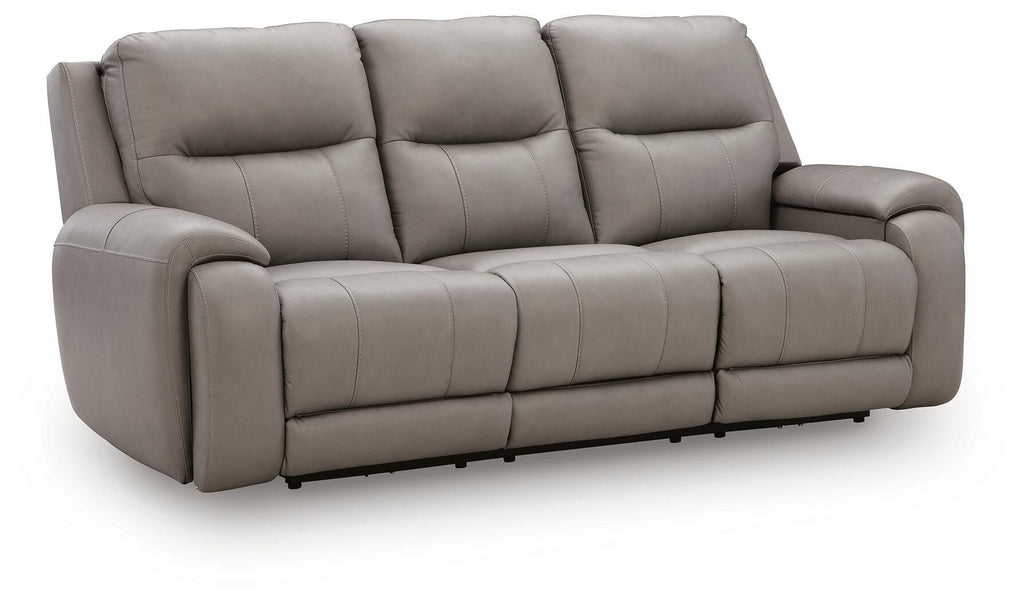 Real Moments Power Reclining Sofa with Audio Seating in Ash, closed view