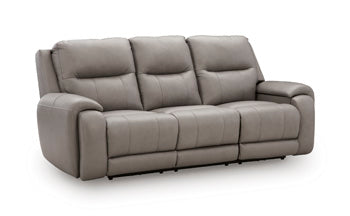 Real Moments Power Reclining Sofa with Audio Seating in Ash, closed view