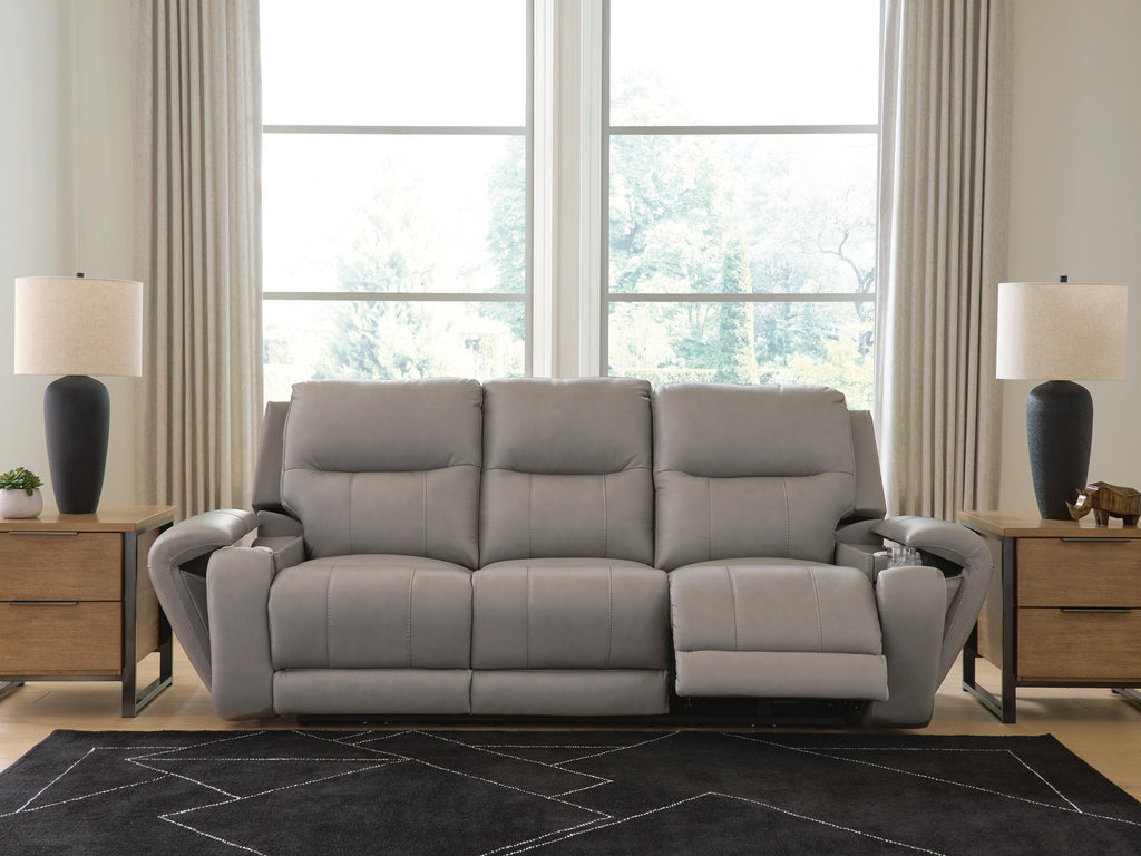 Real Moments Power Reclining Sofa with Audio Seating in Ash, lifestyle view