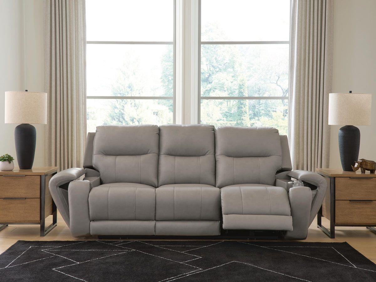 Real Moments Power Reclining Sofa with Audio Seating in Ash, lifestyle view