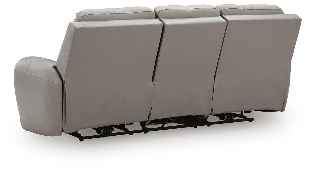 Real Moments Power Reclining Sofa with Audio Seating in Ash, back view