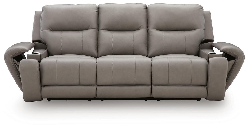 Real Moments Power Reclining Sofa with Audio Seating in Ash, front view