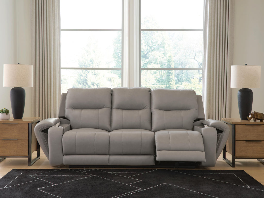 Real Moments Power Reclining Sofa with Audio Seating in Ash, open view