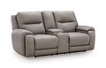 Real Moments Power Reclining Loveseat with Audio Seating in Ash, closed view