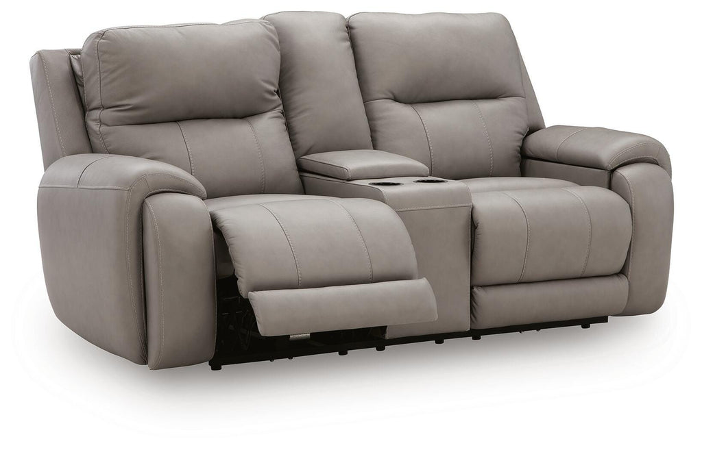 Real Moments Power Reclining Loveseat with Audio Seating in Ash, open view