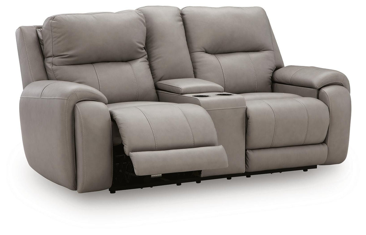 Real Moments Power Reclining Loveseat with Audio Seating in Ash, open view