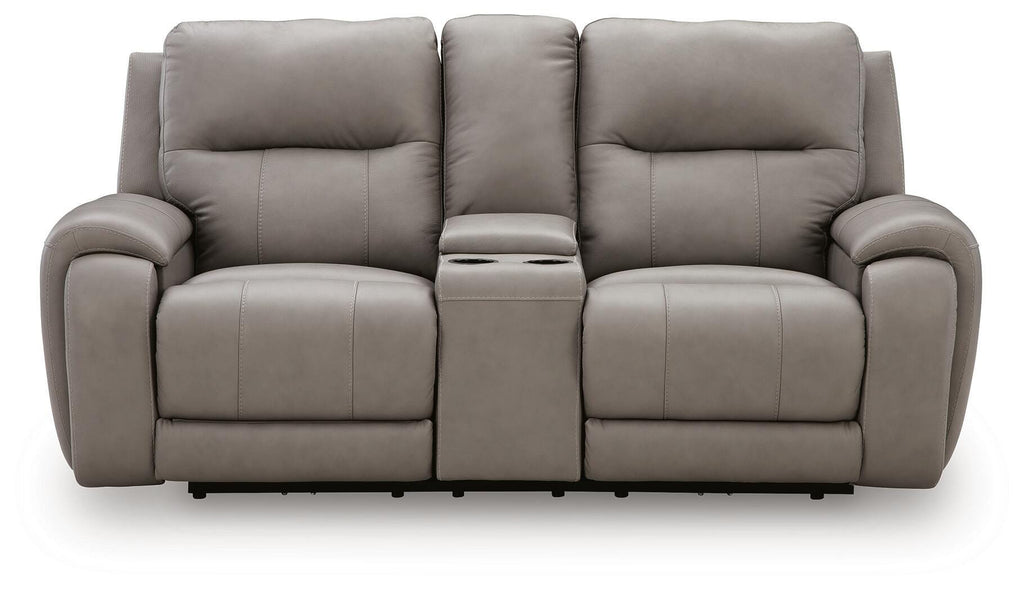 Real Moments Power Reclining Loveseat with Audio Seating in Ash, front view