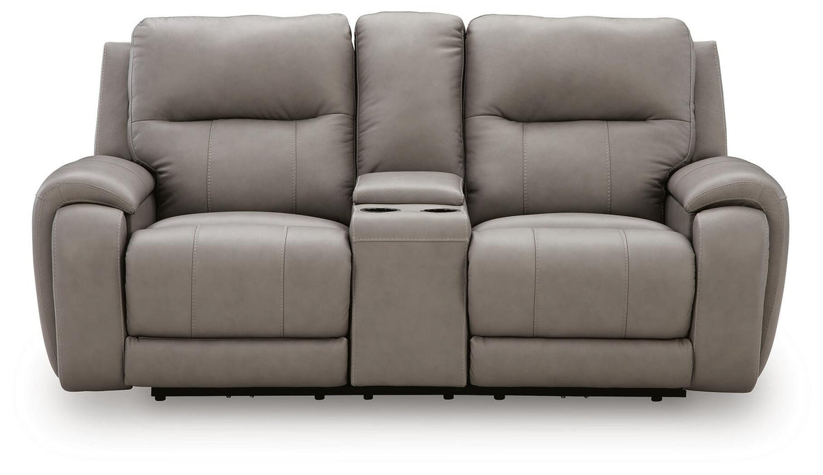 Real Moments Power Reclining Loveseat with Audio Seating in Ash, front view