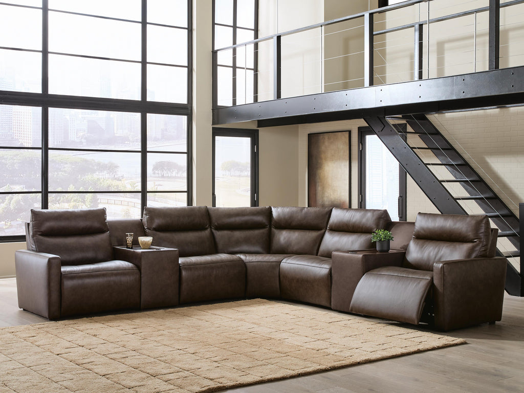 ModZ sectional, 7-Piece Power Reclining Sectional with Audio Consoles · 137 × 137 × 41 in, view 2