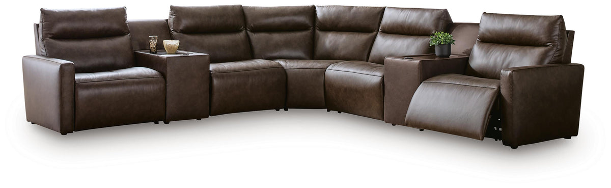 ModZ sectional, 7-Piece Power Reclining Sectional with Audio Consoles · 137 × 137 × 41 in, view 1