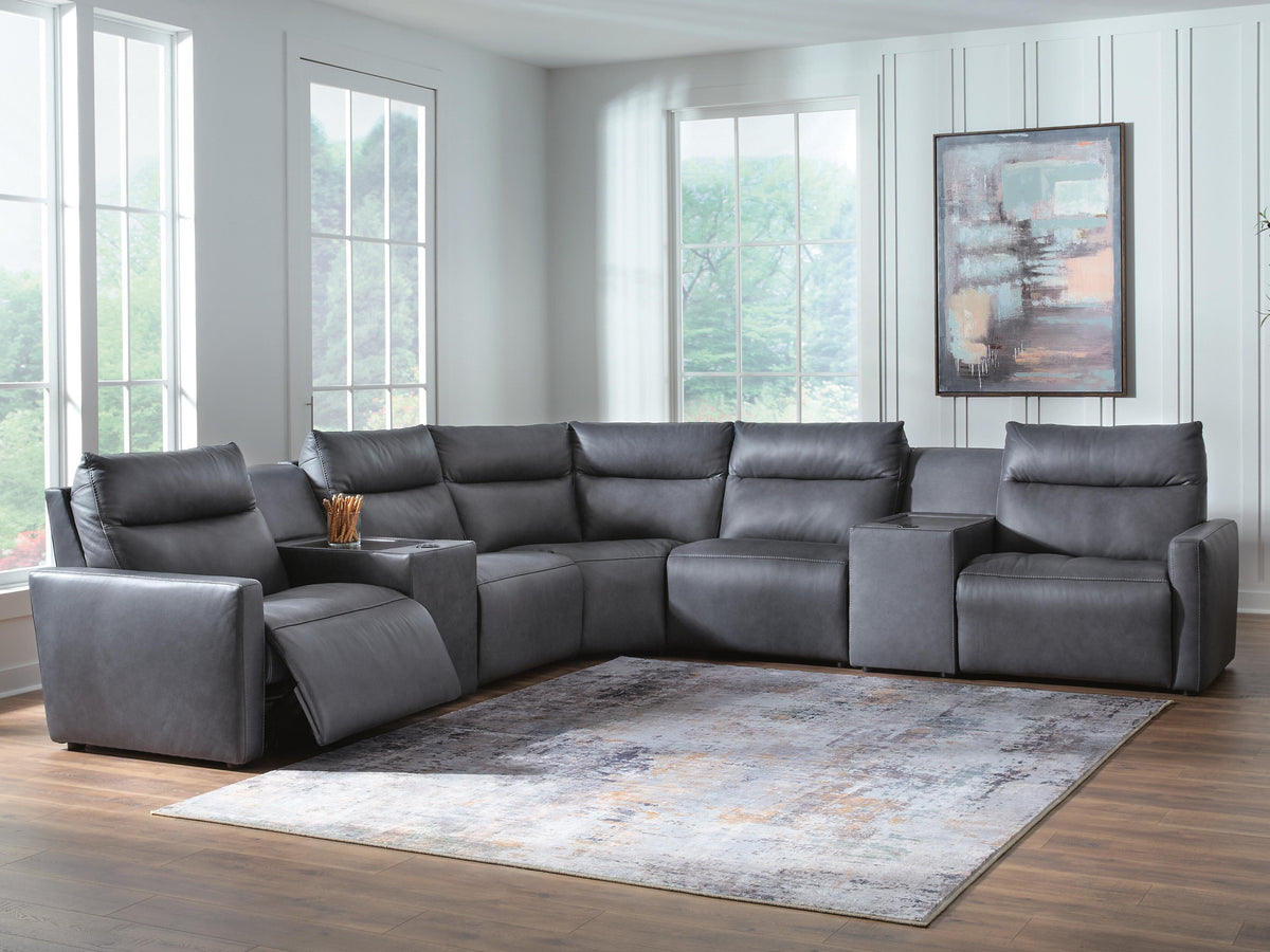 ModZ sectional, 7-Piece Power Reclining Sectional with Audio Consoles · 157 × 157 × 41 in, view 2