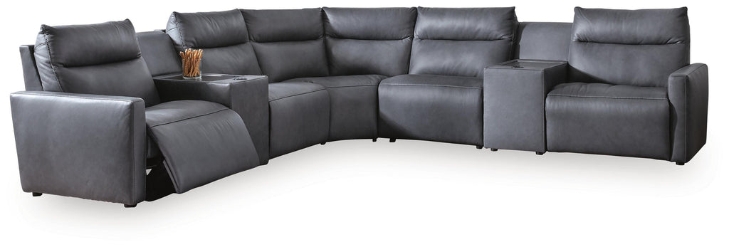 ModZ sectional, 7-Piece Power Reclining Sectional with Audio Consoles · 157 × 157 × 41 in, view 1