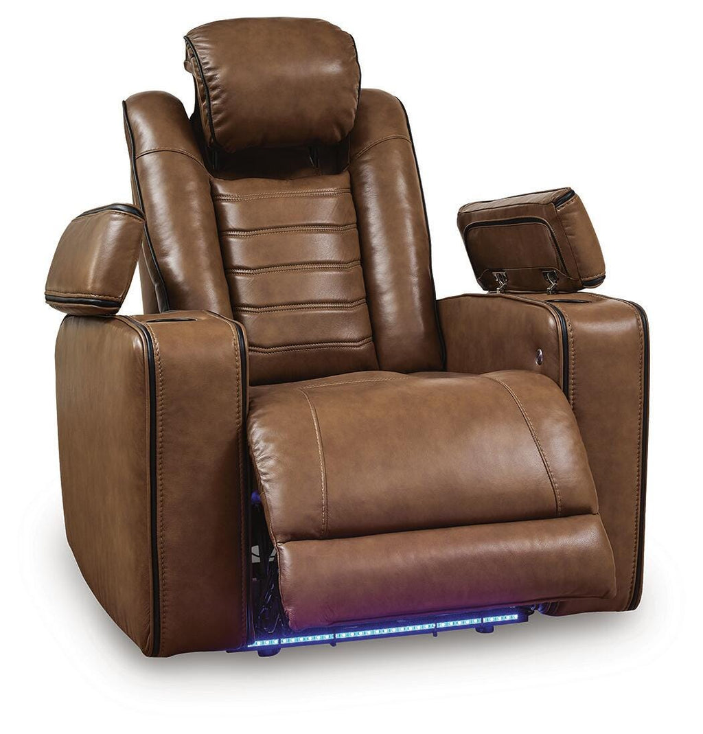 Gruaro Power Recliner in Amber, open view