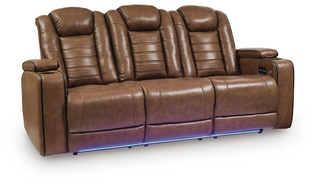 Gruaro Power Reclining Sofa in Amber, closed view