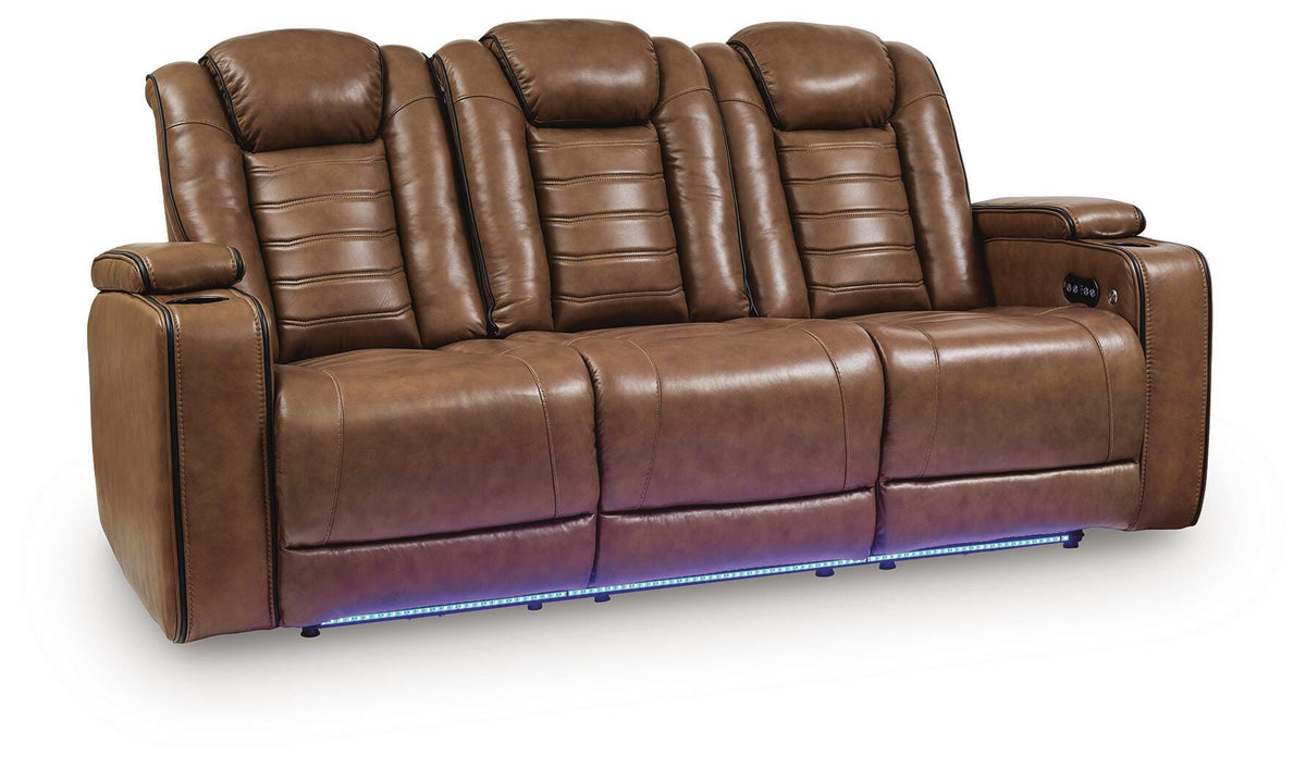 Gruaro Power Reclining Sofa in Amber, closed view