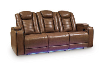 Gruaro Power Reclining Sofa in Amber, closed view