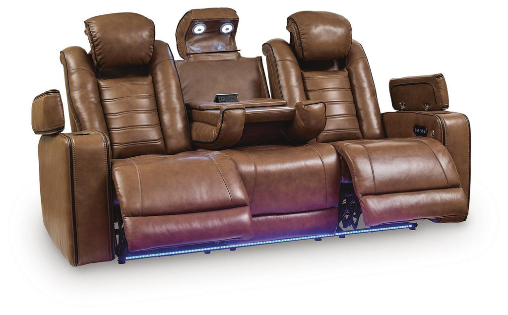 Gruaro Power Reclining Sofa in Amber, open view