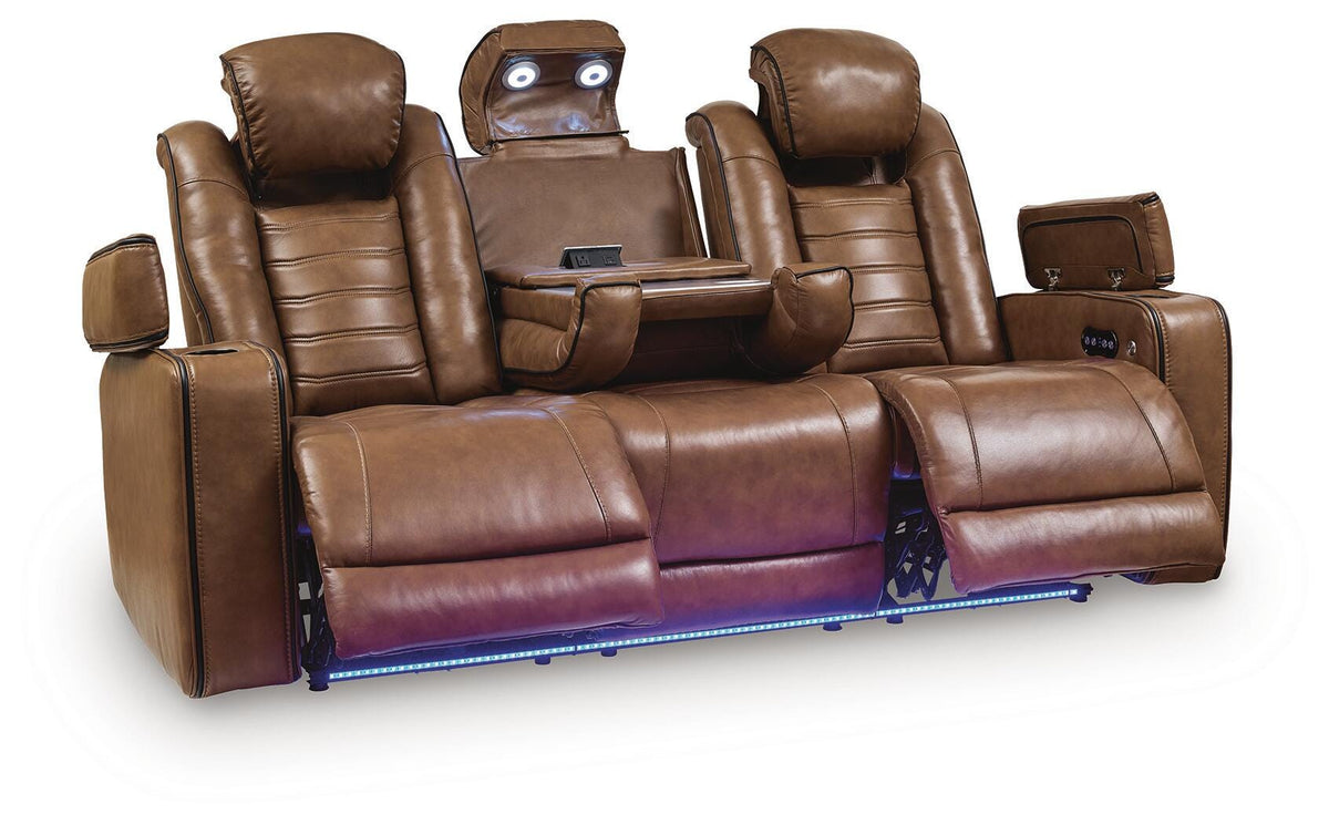 Gruaro Power Reclining Sofa in Amber, open view