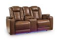 Gruaro Power Reclining Loveseat with Console in Amber, closed view