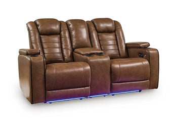 Gruaro Power Reclining Loveseat with Console in Amber, closed view