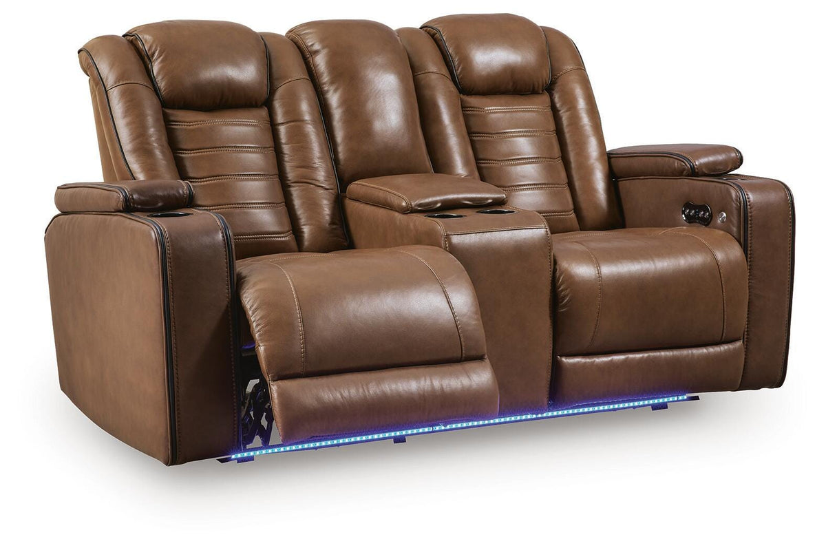 Gruaro Power Reclining Loveseat with Console in Amber, open view