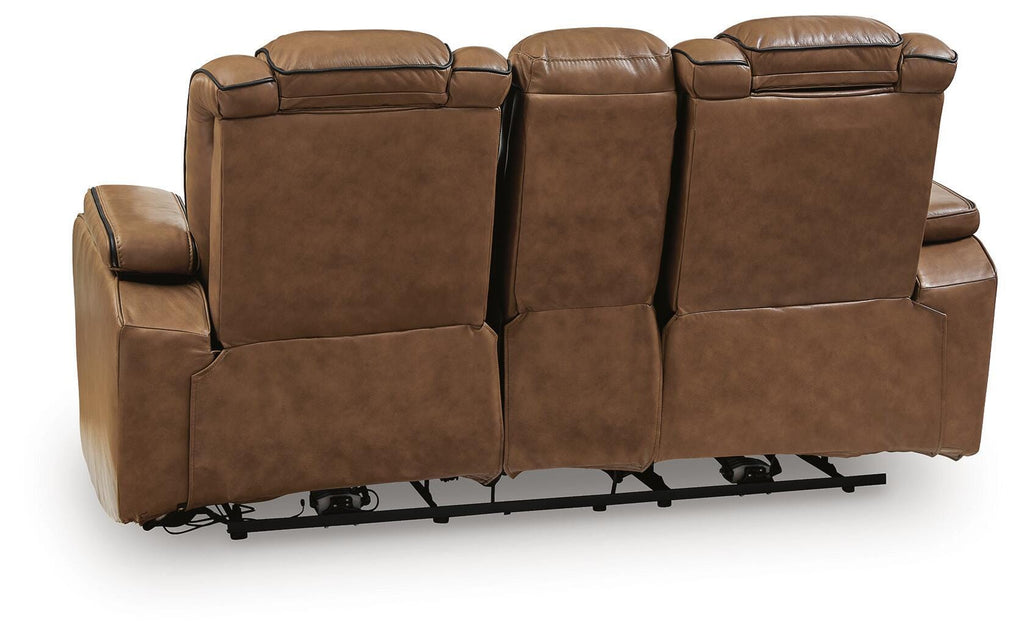 Gruaro Power Reclining Loveseat with Console in Amber, back view
