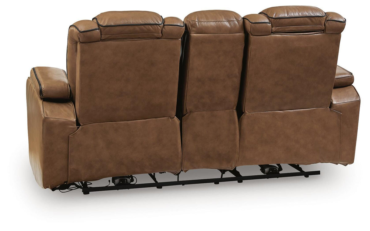 Gruaro Power Reclining Loveseat with Console in Amber, back view