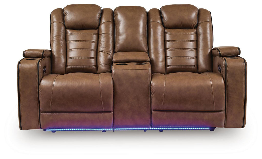 Gruaro Power Reclining Loveseat with Console in Amber, front view