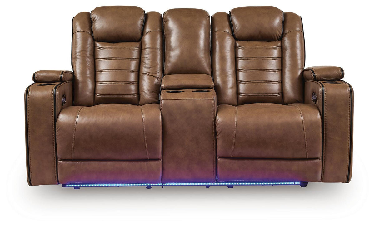 Gruaro Power Reclining Loveseat with Console in Amber, front view