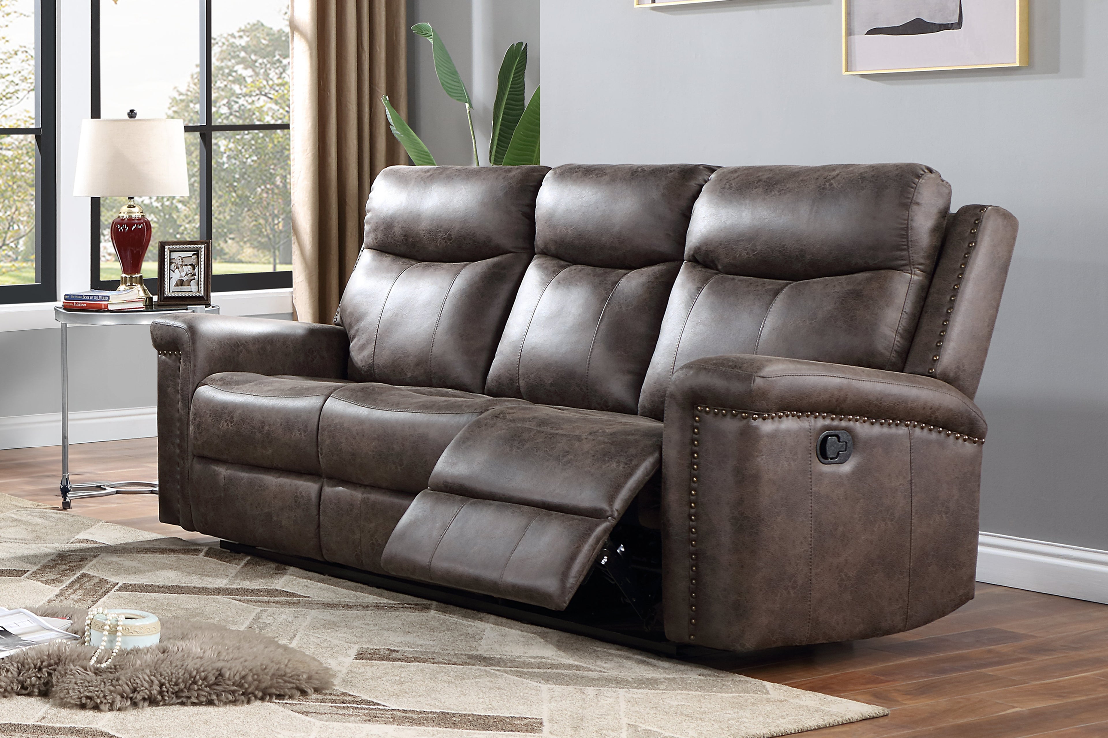 Quade Sofa w/Dual Recliner-Mocha